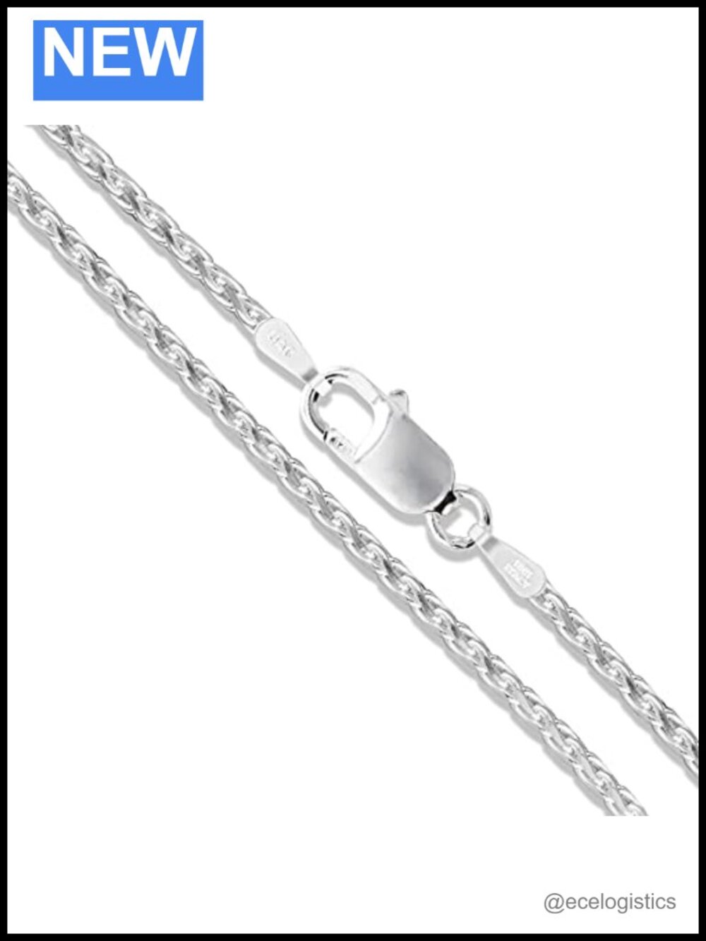 Sterling Silver Diamond-Cut Wheat Chain Necklace 16" Solid 925 Italy